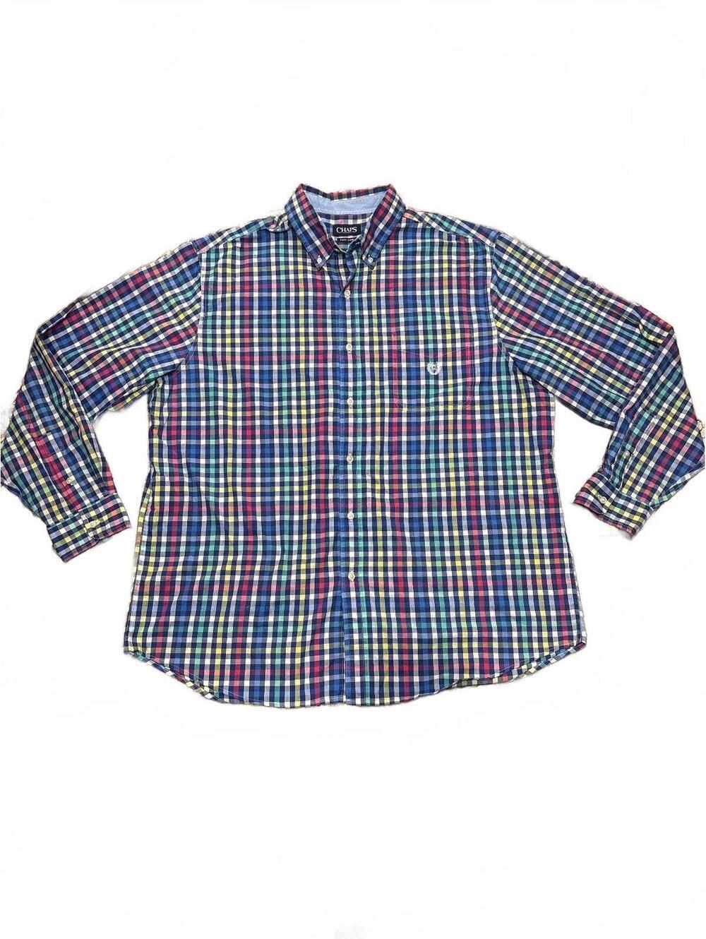 Chaps Men's Easy Care Multicolor Plaid Button-Up Shirt 2XL